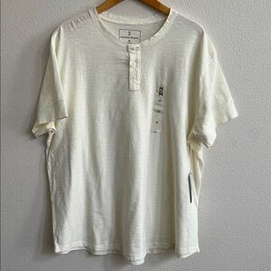 MUTUAL WEAVE Henley Crewneck Men's Cotton Short Sleeve T-Shirt Ivory XXL